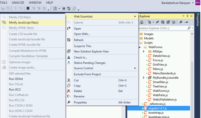 Minification using Web Essentials